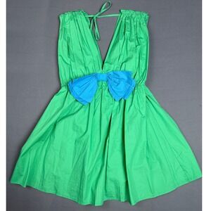 Day Moon Green‎ Romper Mini Dress Blue Bow Sleeveless Tie Back Womens Large